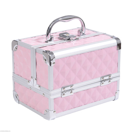 easycomfort easycomfort valigetta porta trucchi con profili in alluminio maniglia e vassoio cantilever 20x15x15cm rosa