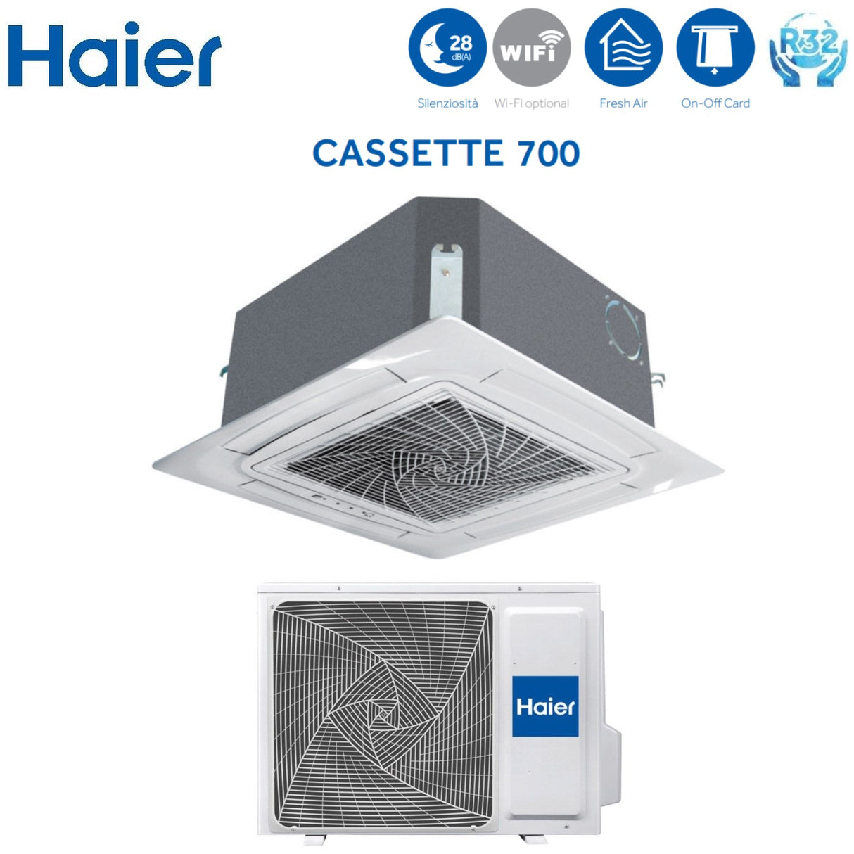 offerta climatizzatore condizionatore haier cassetta 700 18000 btu ab50s2sc1fa r 32 wi fi optional con pannello incluso comando a filo haier yr e17a