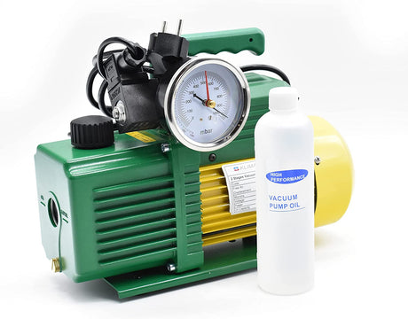 pompa vuoto bistadio completa di vacuometro e valvola solenoide per impianti gas hfo r32 r410 r1234yf 50 l min motore antideflagrante per condizionamento climatizzatore