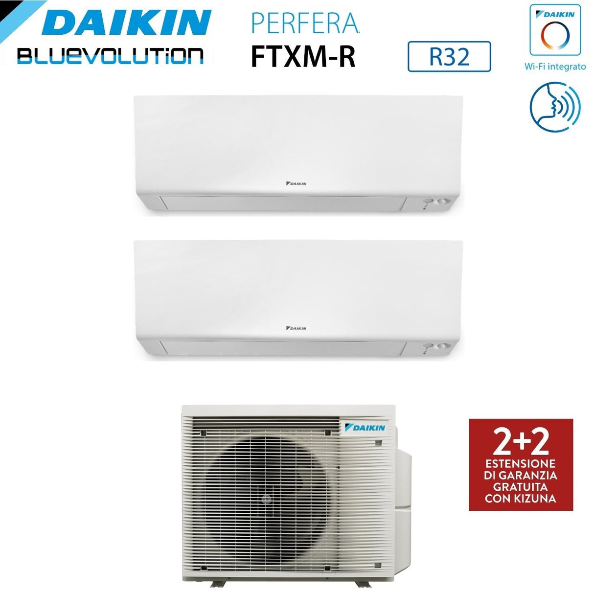 climatizzatore condizionatore daikin bluevolution dual split inverter serie ftxm r perfera wall 7+12 con 2mxm40a r 32 wi fi integrato 7000+12000 garanzia italiana