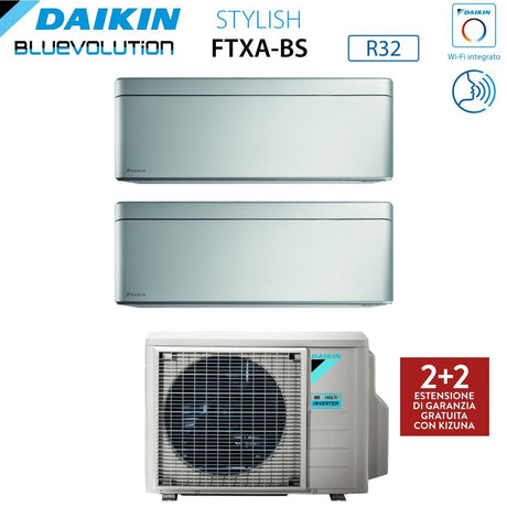 climatizzatore condizionatore daikin bluevolution dual split inverter serie stylish total silver 5_7 con 2mxm40m n r 32 wi fi integrato 5000_7000 colore grigio garanzia italiana