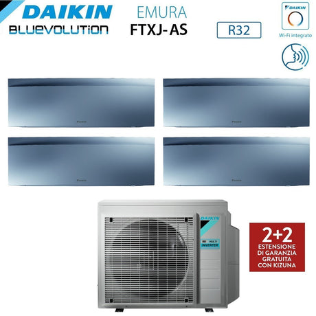 climatizzatore condizionatore daikin bluevolution quadri split inverter serie emura silver iii 7_7_7_15 con 4mxm80n r 32 wi fi integrato 7000_7000_7000_15000 colore argento garanzia italiana