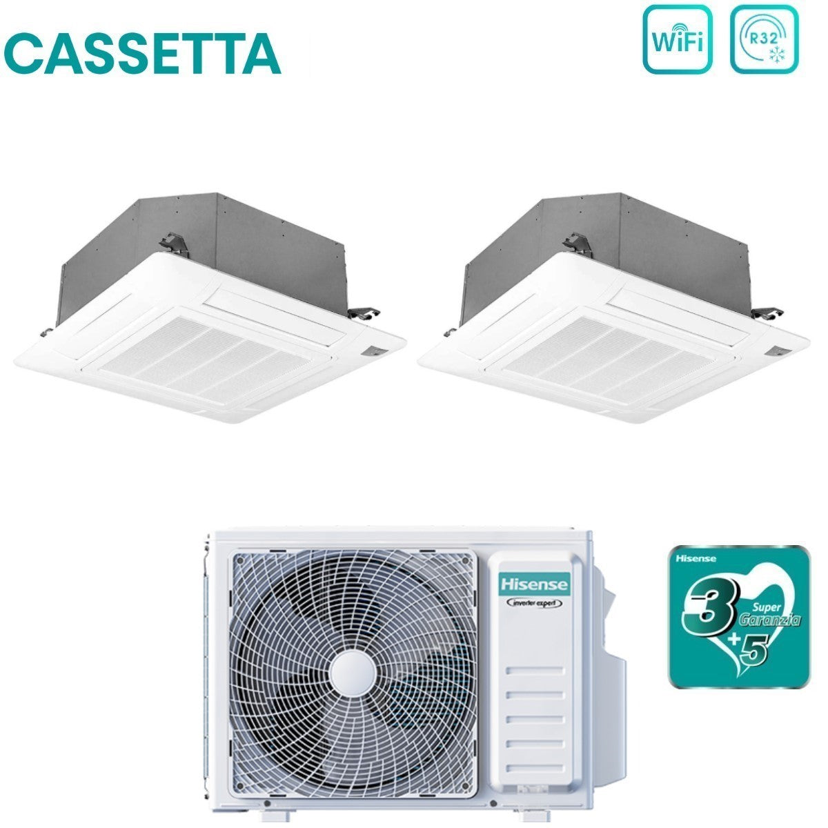 climatizzatore condizionatore hisense dual split inverter a cassetta 9_9 con 2amw35u4rgc r 32 wi fi optional 9000_9000 con telecomando e pannello incluso