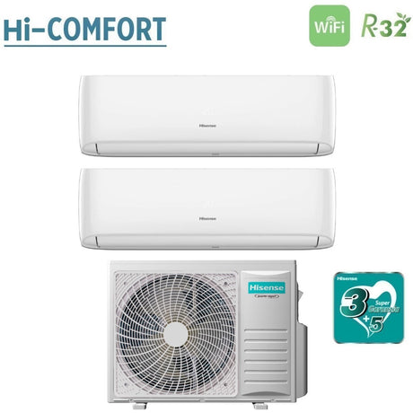 climatizzatore condizionatore hisense dual split inverter serie hi comfort 9_18 con 3amw62u4rfa r 32 wi fi integrato 9000_18000 novita