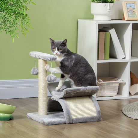 easycomfort easycomfort albero tiragraffi per gatti in peluche con palo in sisal cuccia e 2 palline 40x30x43cm grigio