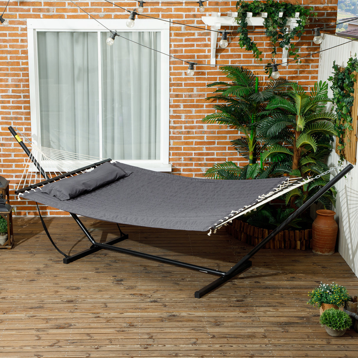 easycomfort easycomfort amaca da giardino portatile con cuscino integrato in cotone poliestere e acciaio 368x93x110 cm grigio scuro