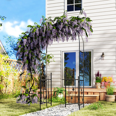 easycomfort easycomfort arco da giardino con cancello traliccio per piante rampicanti in metallo 2 2x1 m nero
