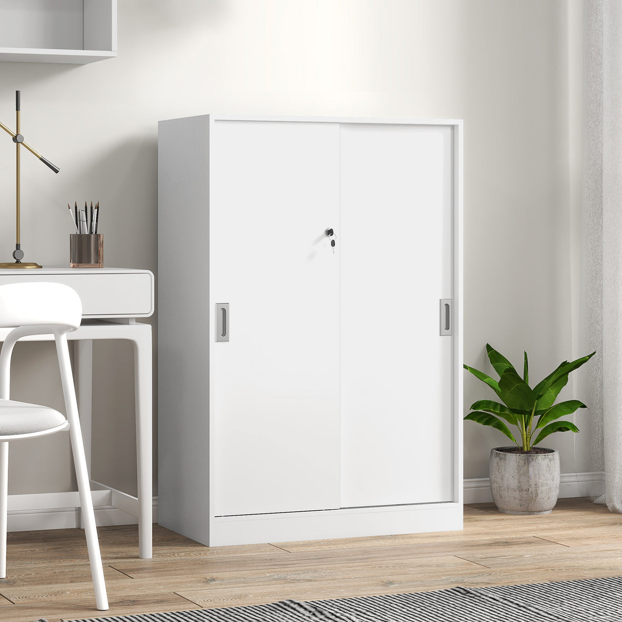 easycomfort easycomfort armadietto da ufficio a 3 ripiani con 2 chiavi di sicurezza in truciolato 80x40x120 cm bianco