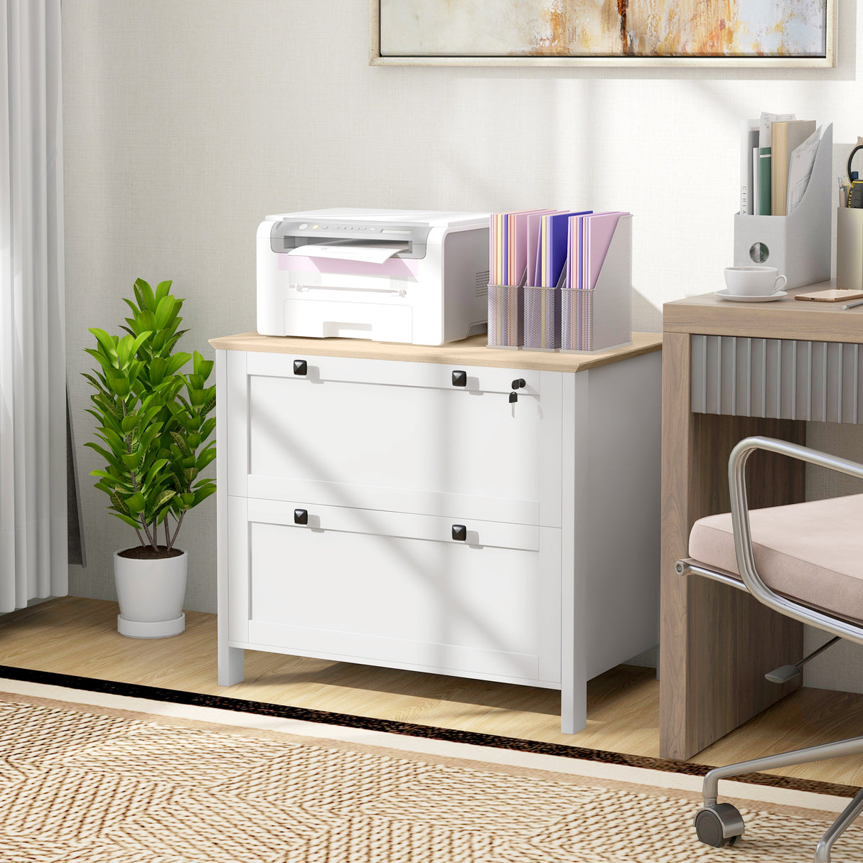 easycomfort easycomfort armadietto portadocumenti con 2 cassetti per cartelle a4 serratura e chiavi 76x40x76cm bianco