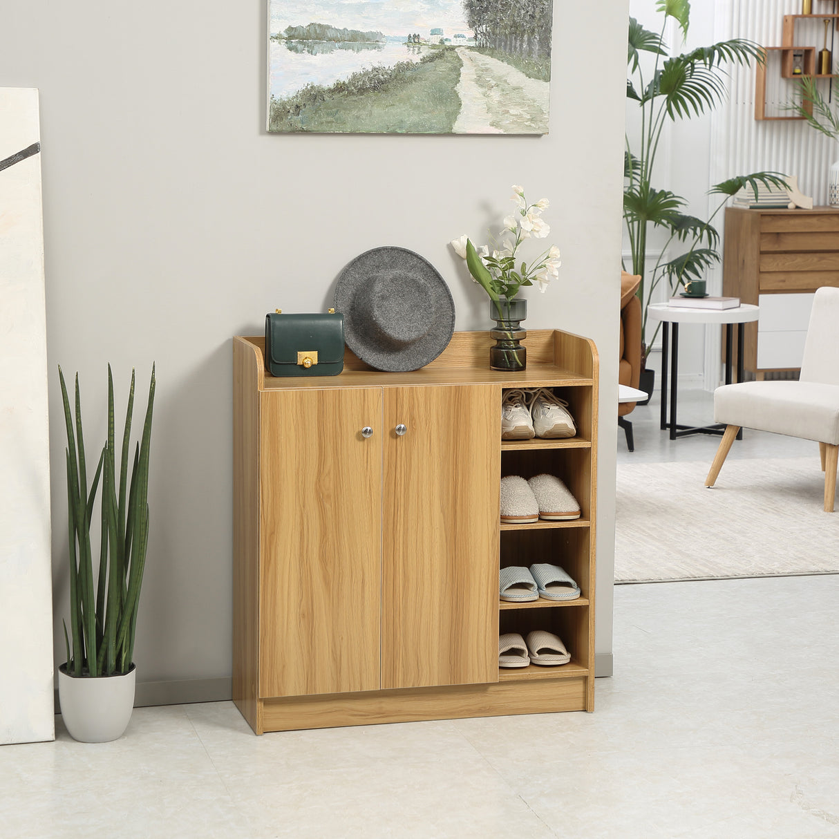 easycomfort easycomfort armadio scarpiera salvaspazio e moderno in legno per 12 paia con 4 ripiani aperti 83x30x90 cm marrone chiaro