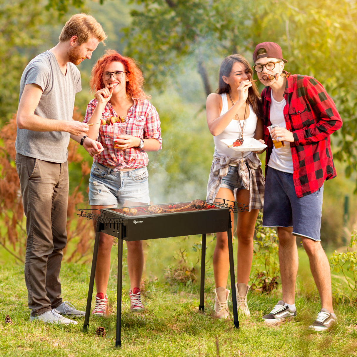 easycomfort easycomfort barbecue a carbonella con 2 griglie e cestini laterali 94x39x70cm nero