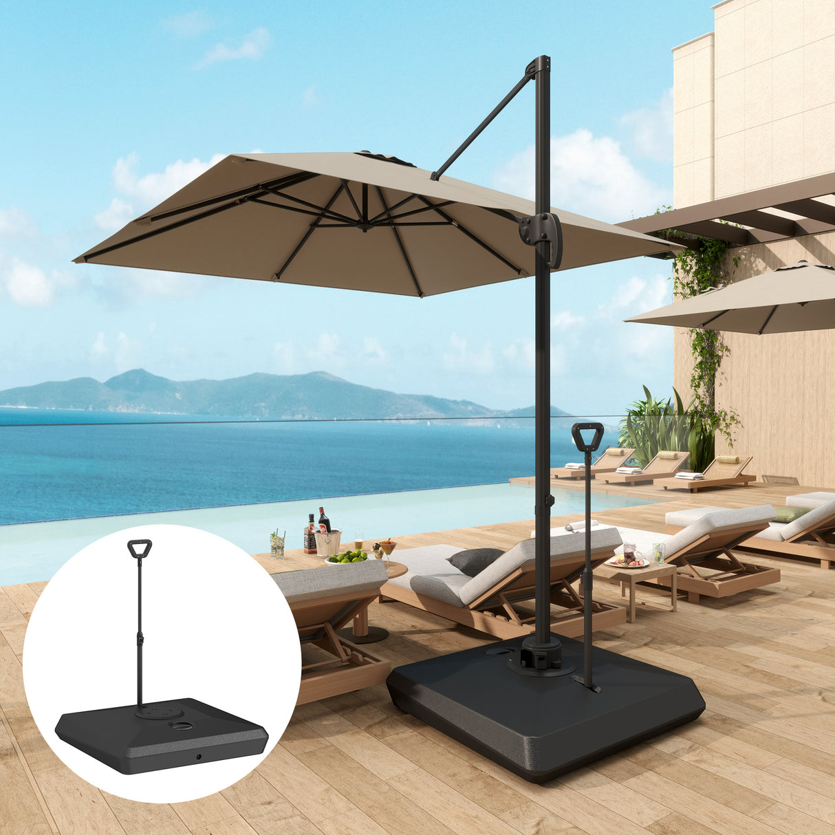 easycomfort easycomfort base per ombrellone a sbalzo in hdpe con maniglia e ruote e riempibile con acqua o sabbia 95x95x117 cm nero
