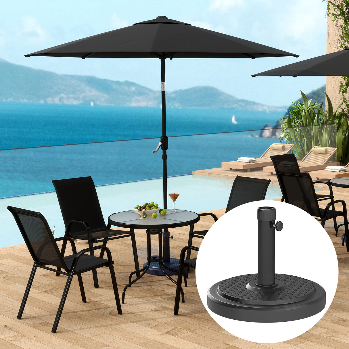easycomfort easycomfort base per ombrellone da 22 kg rotonda per ombrelloni max 2 8 m e pali da 38 mm o 48 mm nero