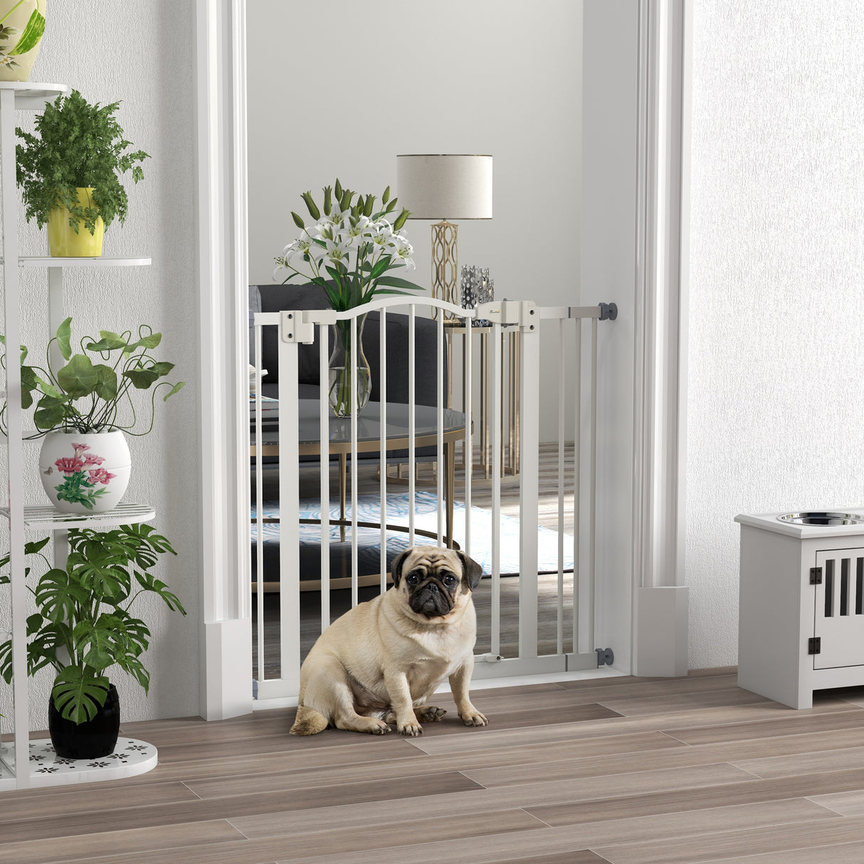 easycomfort easycomfort cancelletto per cani estensibile con 2 blocchi e chiusura automatica in metallo e plastica 74 87x78 cm bianco