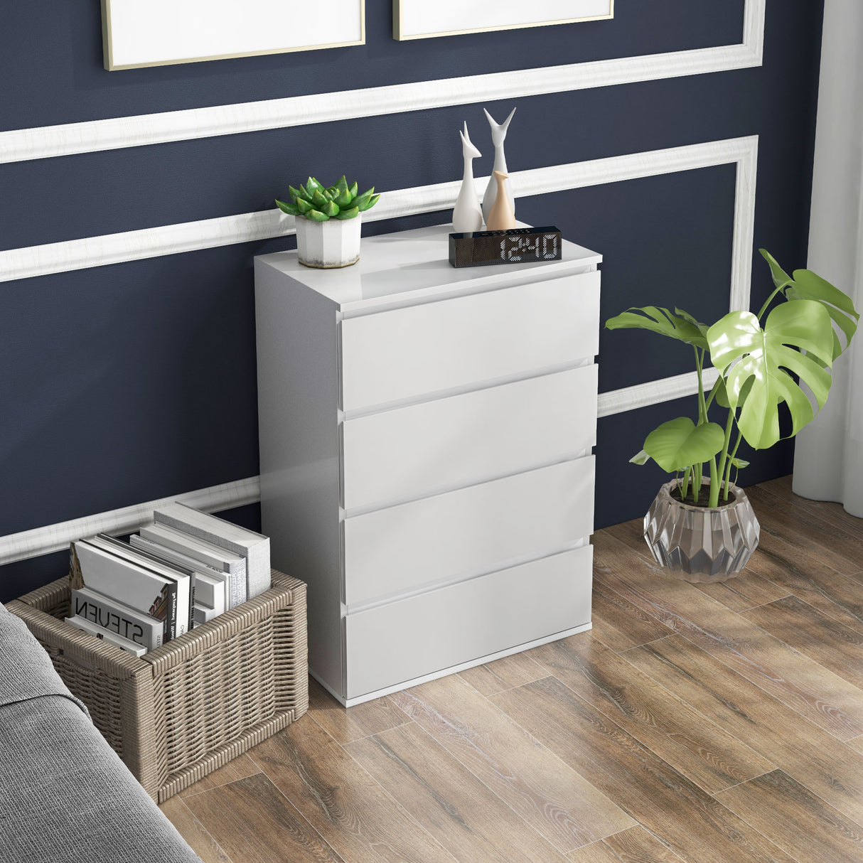 easycomfort easycomfort cassettiera 4 cassetti in legno como per camera da letto moderno e multiuso 55x33x80 cm bianco