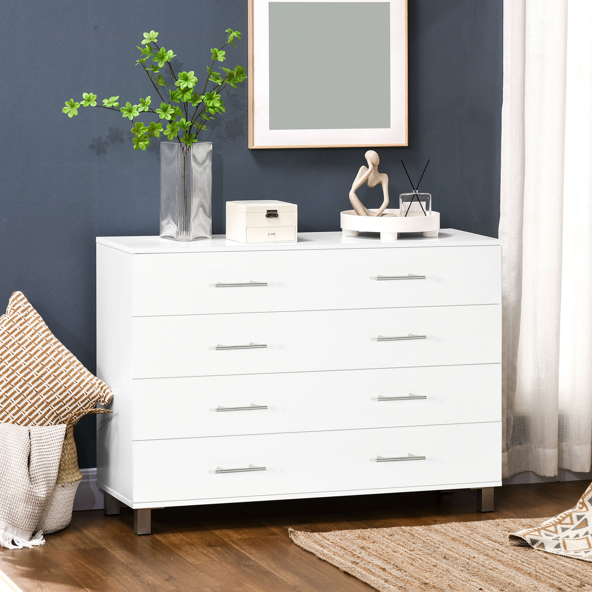 easycomfort easycomfort cassettiera 4 cassetti per camera da letto in legno con maniglie in metallo bianco