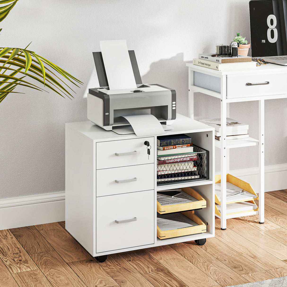 easycomfort easycomfort cassettiera portadocumenti da ufficio con 3 cassetti ruote serratura e chiavi 60x40x56 cm bianco