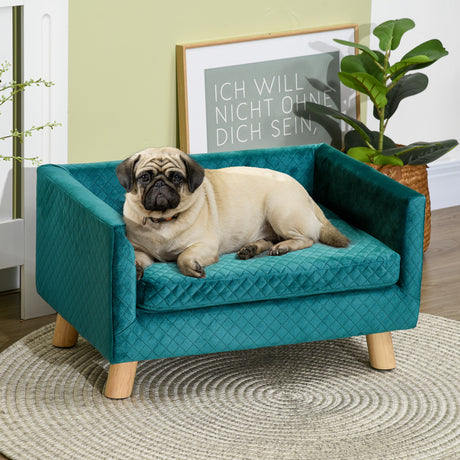 easycomfort easycomfort divanetto per cani e gatti stile scandinavo con cuscino imbottito in velluto e legno 64x45x36cm blu