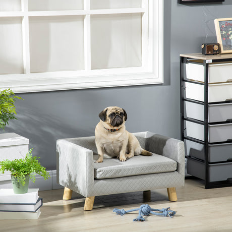 easycomfort easycomfort divanetto per cani e gatti stile scandinavo con cuscino imbottito in velluto e legno 64x45x36cm grigio