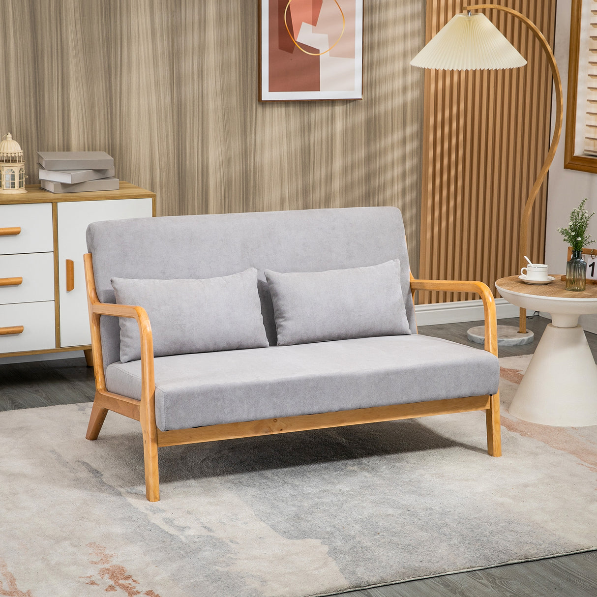easycomfort easycomfort divano 2 posti moderno in legno con cuscini seduta imbottita e tessuto effetto velluto 122x80x72 cm grigio