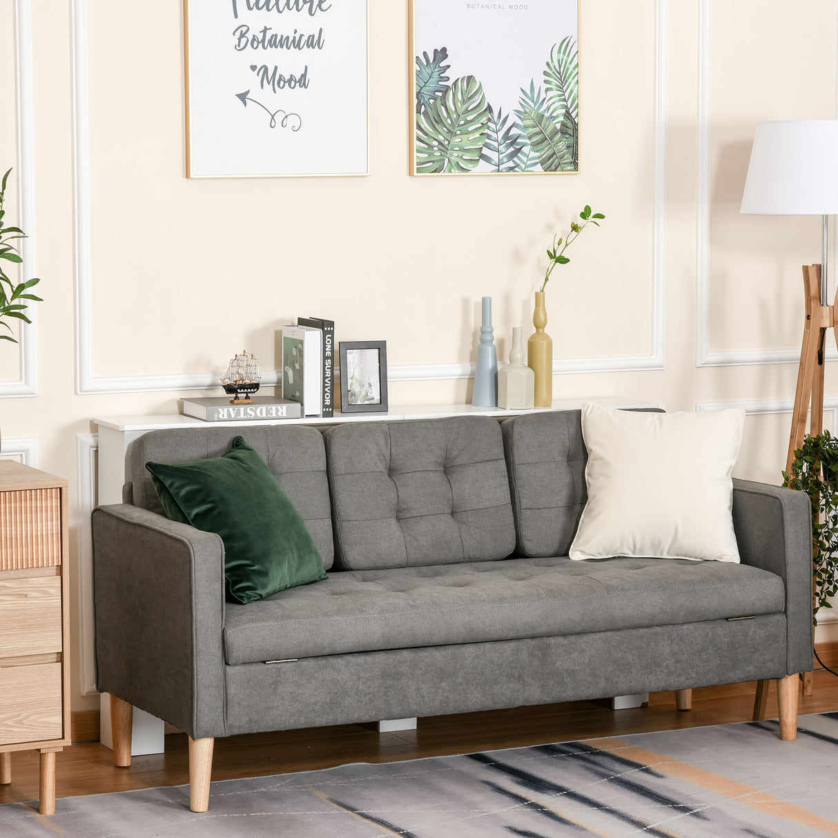 easycomfort easycomfort divano 3 posti moderno in tessuto grigio con vano contenitore e design scandinavo grigio 166 5x62x82cm ean 8055776915326