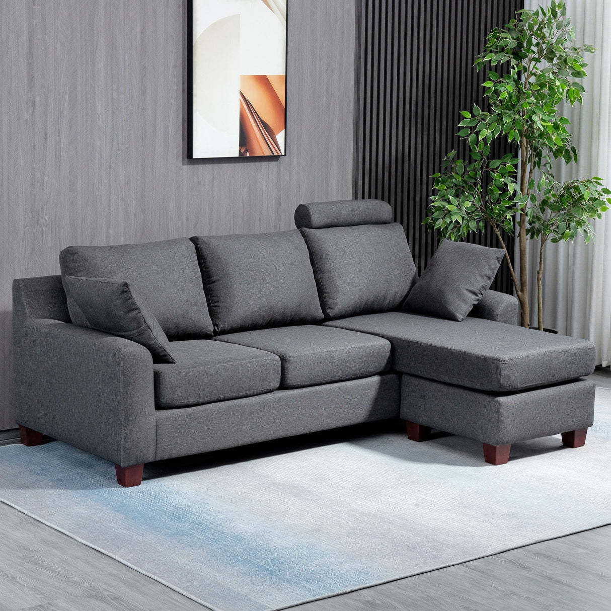 easycomfort easycomfort divano a 3 posti con poggiapiedi e cuscini in tessuto di lino grigio scuro 195 x 81 x 86cm ean 8055776915630