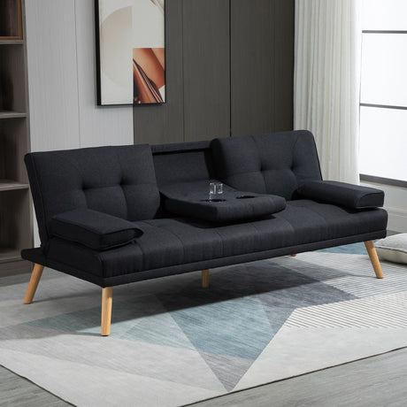 easycomfort easycomfort divano letto 3 posti reclinabile con rivestimento effetto lino e tavolino a ribalta grigio