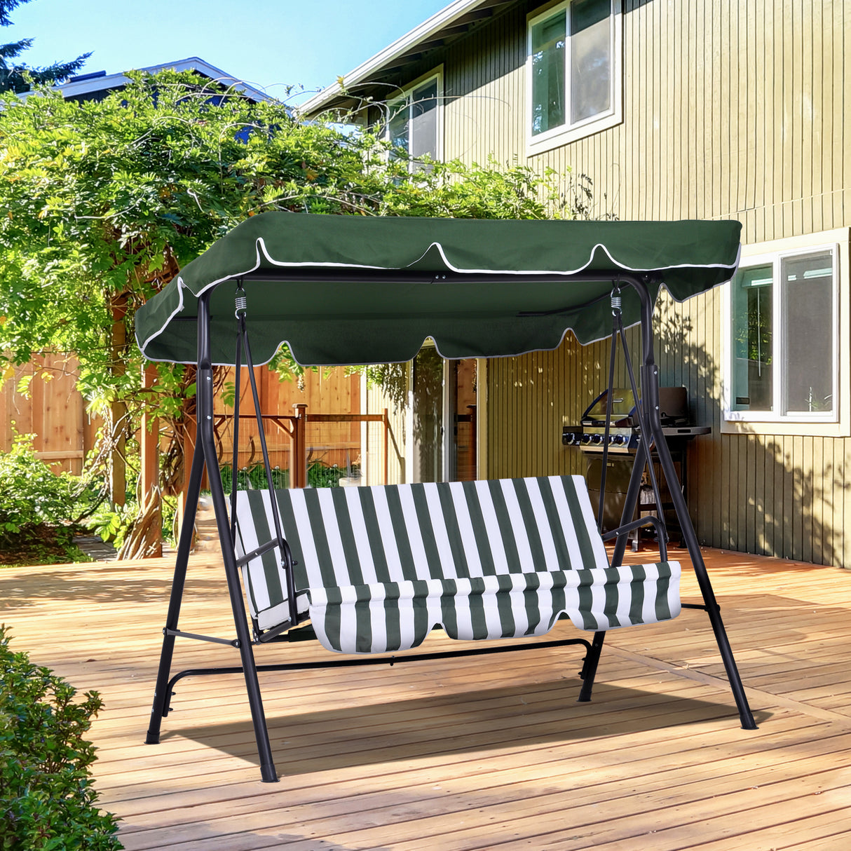 easycomfort easycomfort dondolo da giardino a 3 posti con tettuccio inclinabile e cuscini 172x110x153 cm verde
