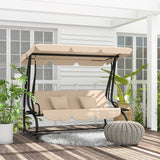 easycomfort easycomfort dondolo letto da giardino 3 posti con tetto regolabile e vassoio 200x120x164 cm marrone chiaro