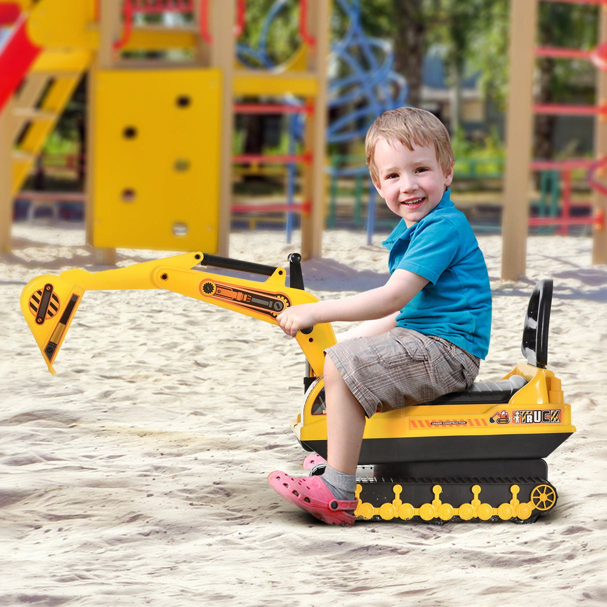 easycomfort easycomfort escavatore ruspa giocattolo cavalcabile per bambini max 30 kg con schienale braccio mobile e vano contenitore 78x24x58 5cm