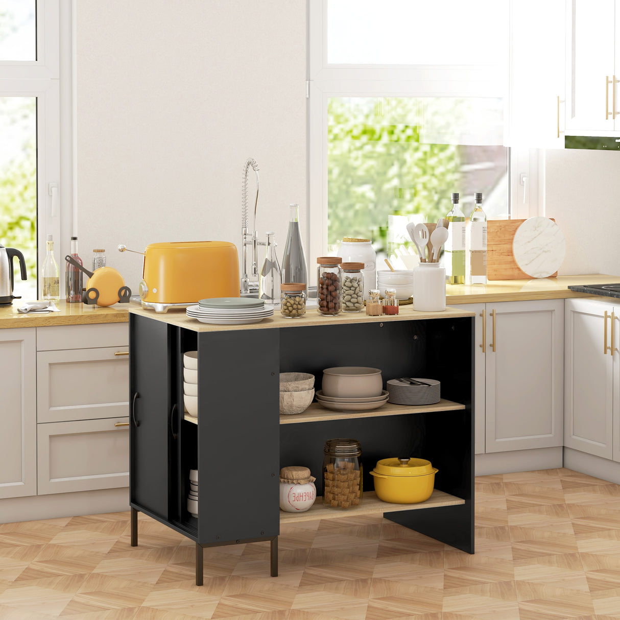 easycomfort easycomfort isola da cucina con ripiani portacoltelli e armadietto con anta scorrevole 14 5x70x90cm nero