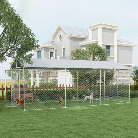 easycomfort easycomfort kennel per cani da esterno con tetto impermeabile in tessuto oxford e acciaio 6x2 3x2 3m argento