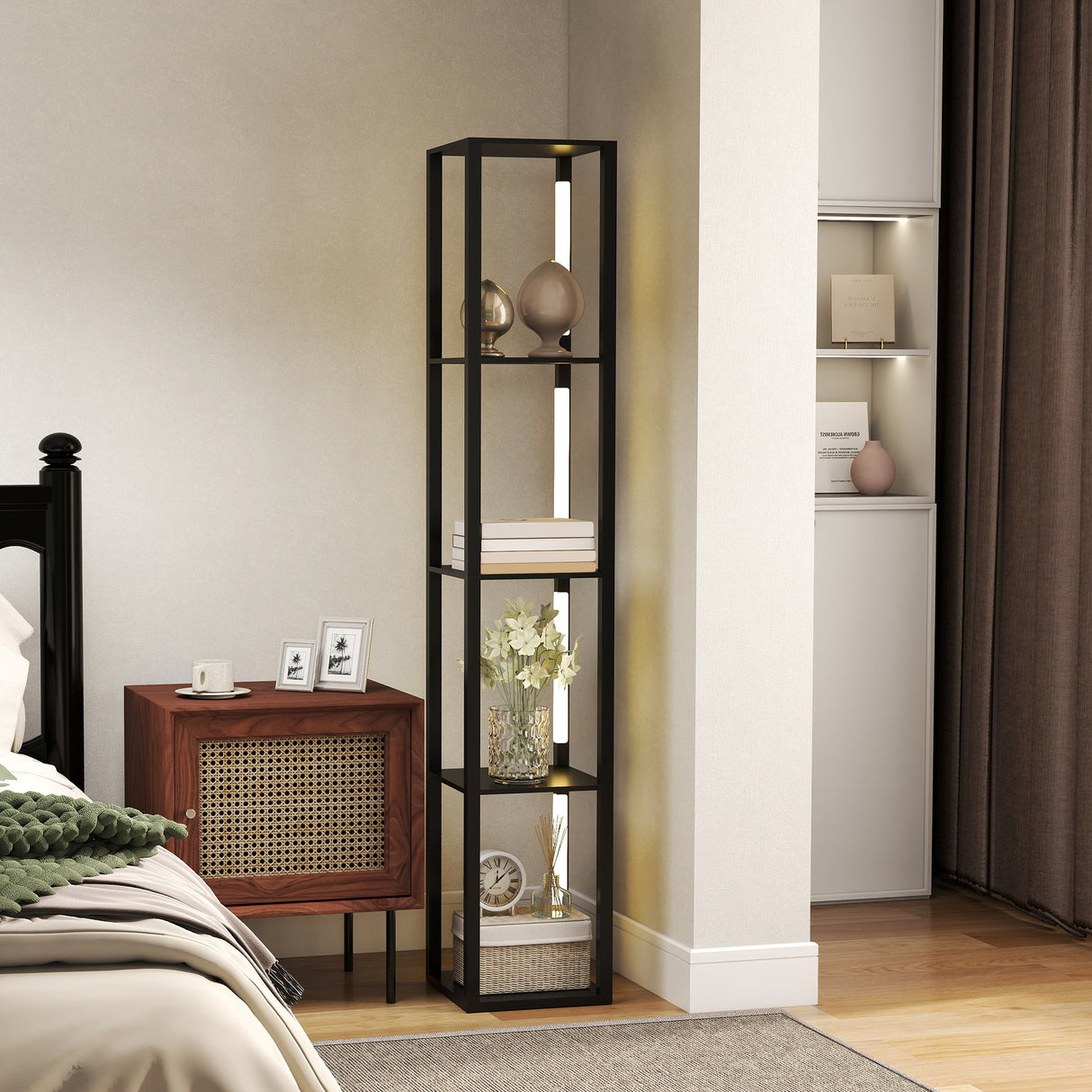 easycomfort easycomfort lampada da terra con 4 ripiani 3 luminosita regolabili e interruttore a pedale 29x29x163 cm nero