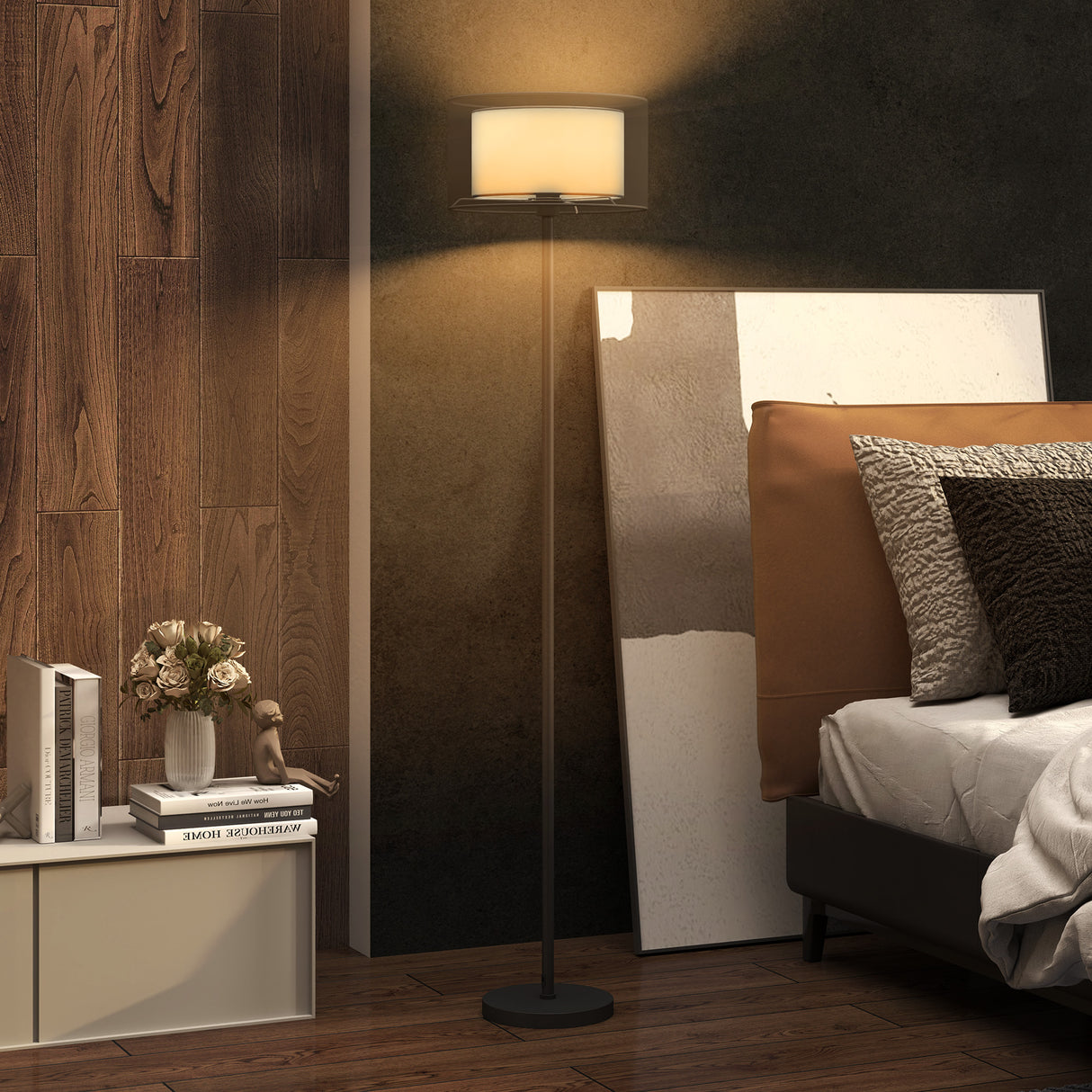 easycomfort easycomfort lampada da terra moderna con doppio paralume e interruttore a pedale 33 x 152 5 cm nero