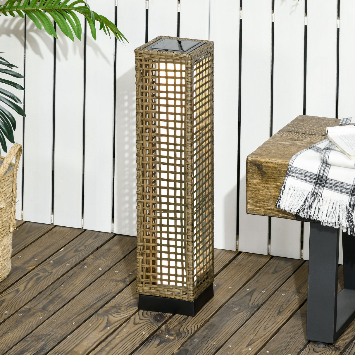 easycomfort easycomfort lampada solare da giardino con pannello di ricarica in acciaio e rattan 15 5x15 5x69 cm nero e marrone