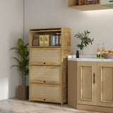easycomfort easycomfort mobile cucina in stile boho con 4 ante a ribalta in truciolato e rattan 70x32x132 8 cm