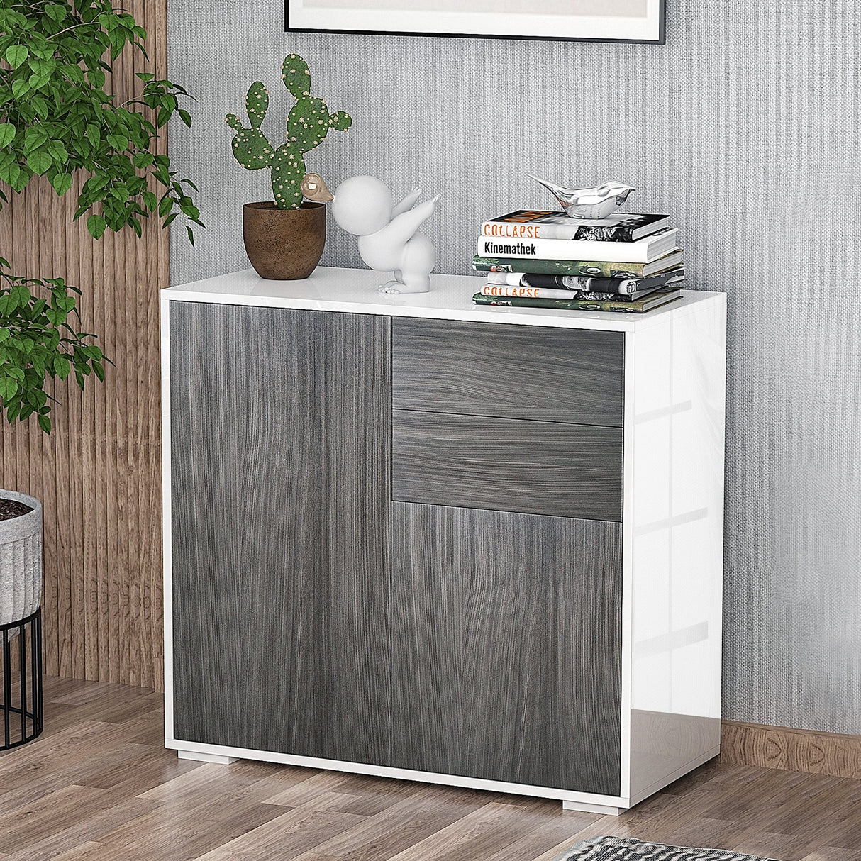 easycomfort easycomfort mobiletto 2 cassetti e 2 ante apertura a pressione mobile con 2 cassetti e 2 ante per casa e ufficio 79x36x74cm grigio chiaro e bianco ean 8054111846233