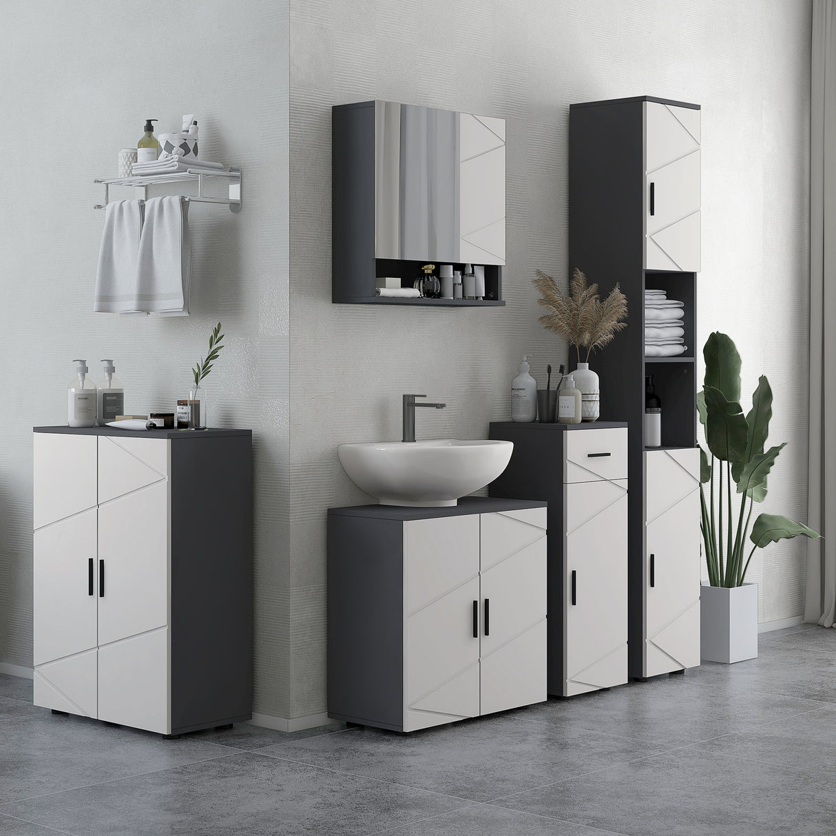 easycomfort easycomfort mobiletto bagno 2 ante in legno con 3 ripiani e chiusura ammortizzata 60x30x82cm grigio