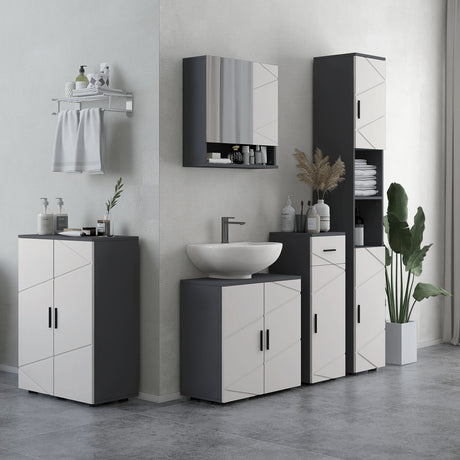 easycomfort easycomfort mobiletto bagno 2 ante in legno con 3 ripiani e chiusura ammortizzata 60x30x82cm grigio