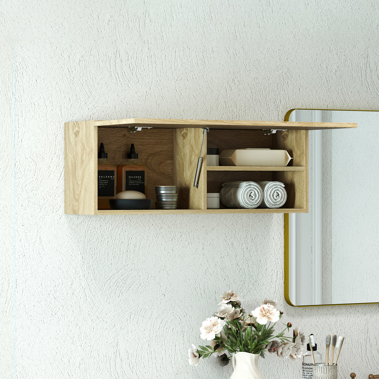 easycomfort easycomfort mobiletto bagno pensile con anta a ribalta e ripiani 80x25x30 cm legno naturale