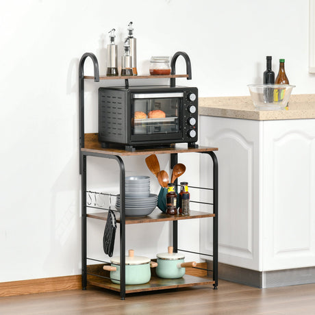 easycomfort easycomfort mobiletto per microonde a 4 ripiani e 4 ganci mobile cucina in acciaio e legno 60x40x125cm marrone rustico