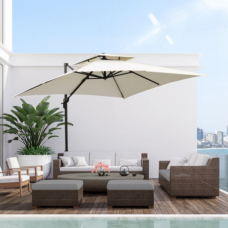 easycomfort easycomfort ombrellone a sbalzo a doppia copertura con manovella base a croce e pesi 268x268x265 cm beige
