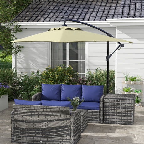 easycomfort easycomfort ombrellone da giardino decentrato con base a croce e apertura a manovella 294x193cm beige