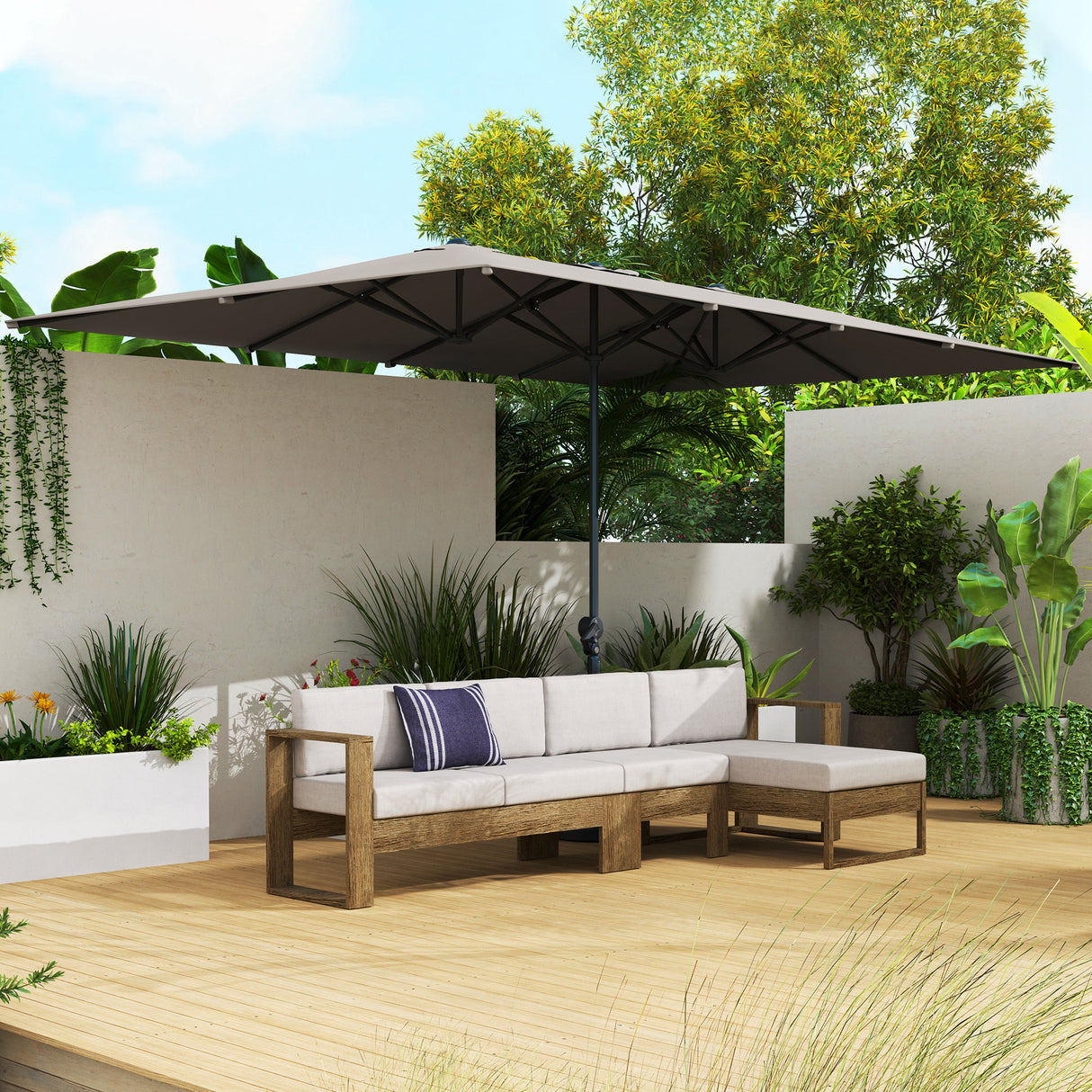 easycomfort easycomfort ombrellone doppio da giardino 4 5x2 6 m apertura a manovella e 12 stecche grigio