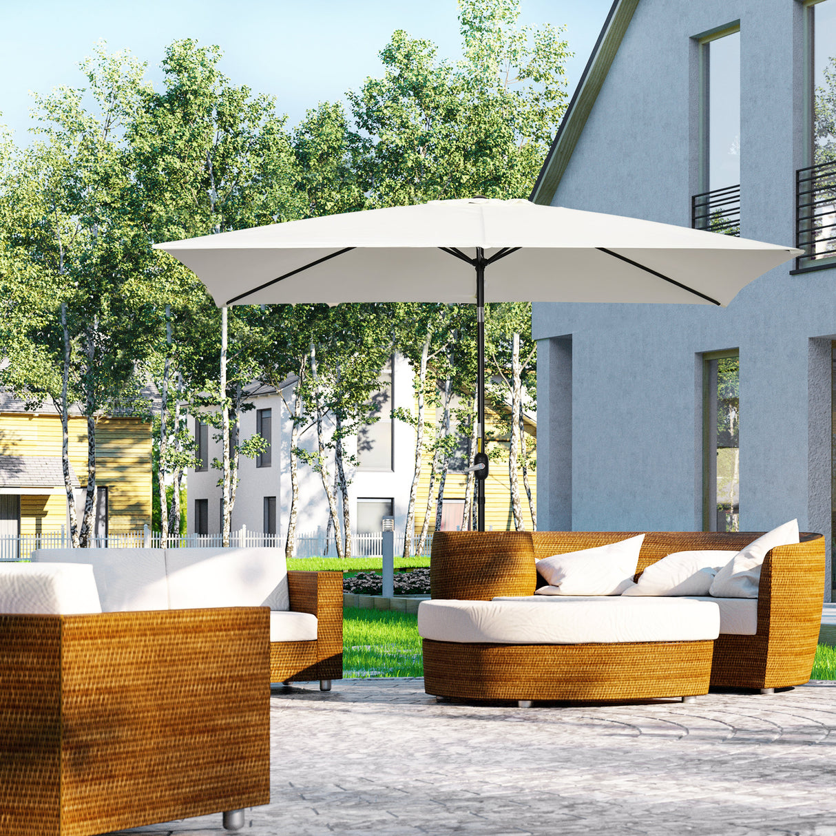 easycomfort easycomfort ombrellone rettangolare 2x3 m pieghevole e regolabile con manovella in alluminio e poliestere bianco crema