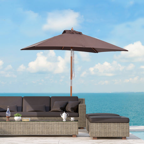 easycomfort easycomfort ombrellone rettangolare inclinabile 2x1 5 m con 6 stecche e apertura a corda in bambu e poliestere caffe