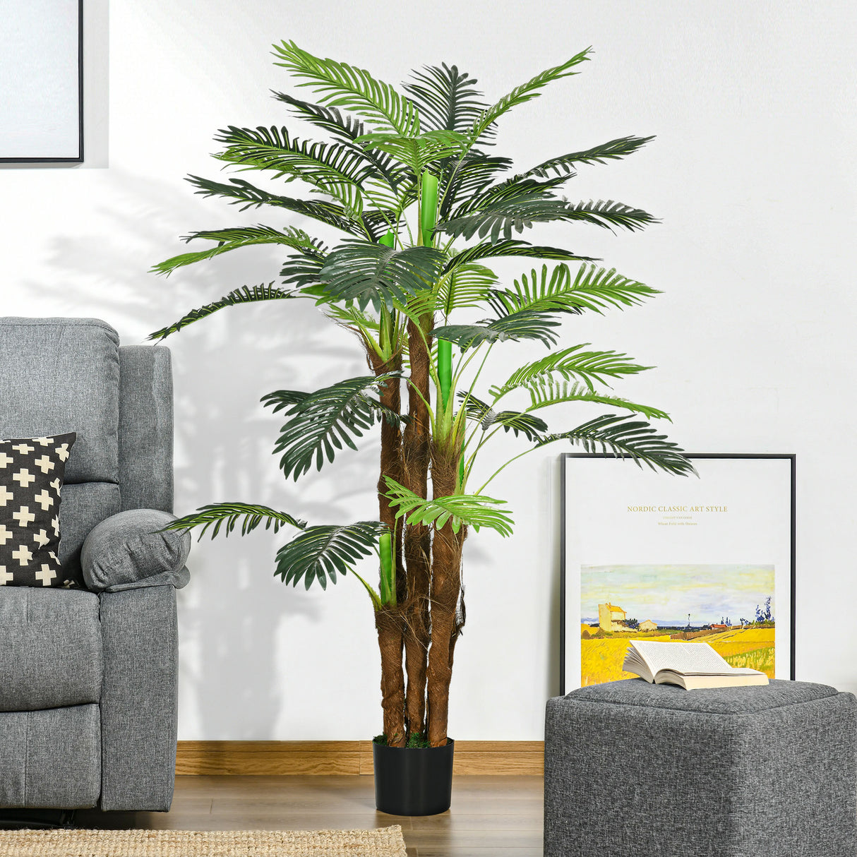 easycomfort easycomfort palma artificiale verde da 160 cm in vaso con 36 foglie in pe e cemento per interno ed esterno