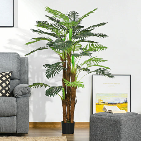 easycomfort easycomfort palma artificiale verde da 160 cm in vaso con 36 foglie in pe e cemento per interno ed esterno