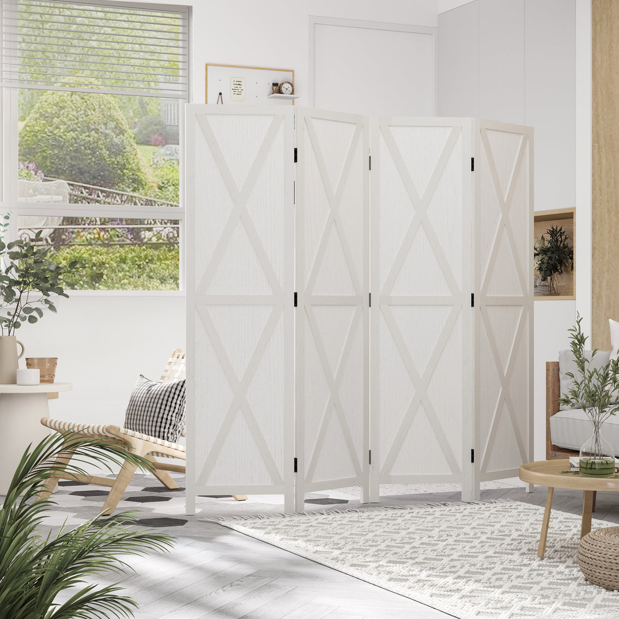 easycomfort easycomfort paravento a 4 ante per interni divisorio in legno per camera e ufficio 182x170 cm bianco