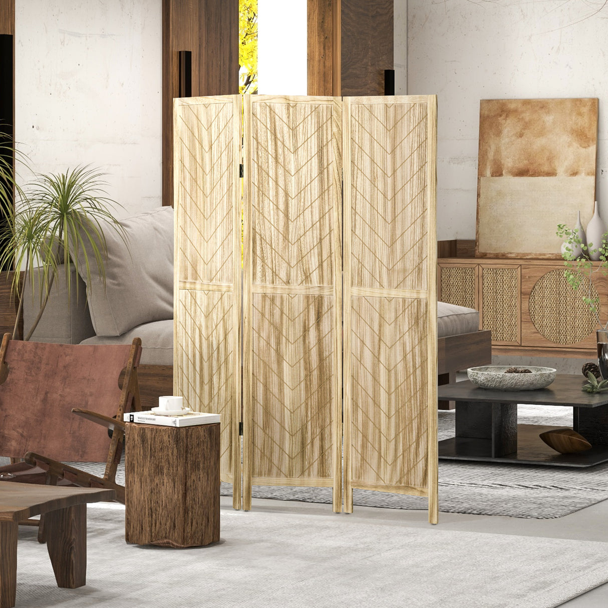 easycomfort easycomfort paravento da interno pieghevole a 3 ante a spina di pesce in legno 120x1 6x170 cm